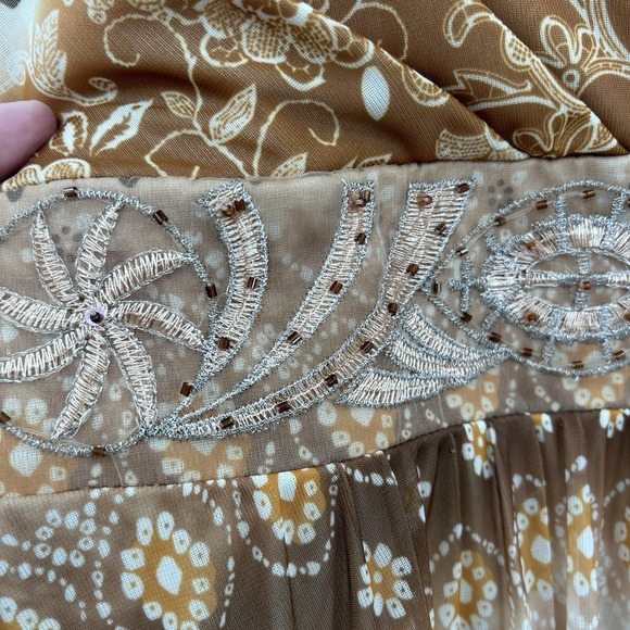 Vintage City Triangles Womens Babydoll Asymmetrical Dress Sz M Tan Forest Fairy - Picture 5 of 8